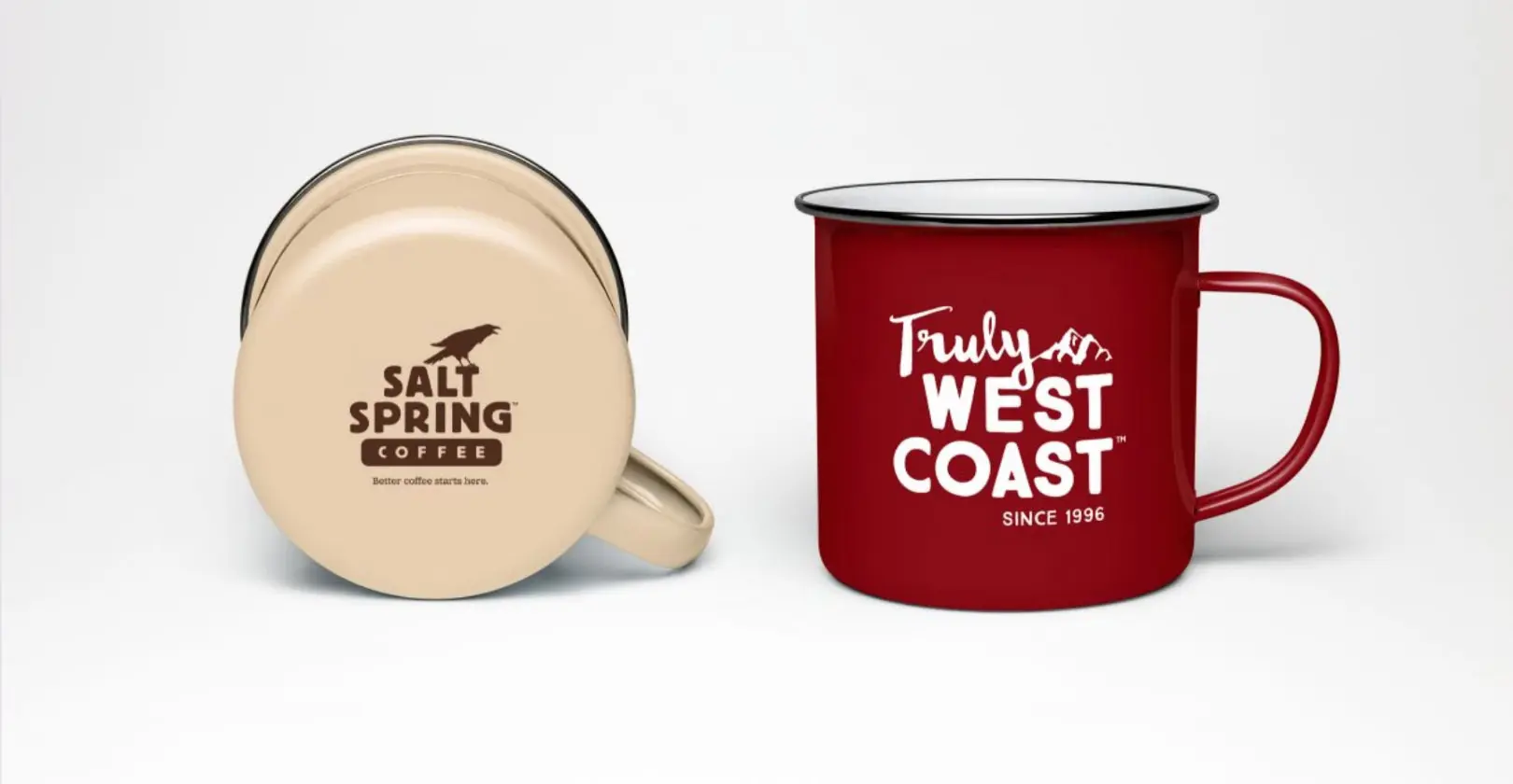 Salt Spring Coffee branded metal camping mug design