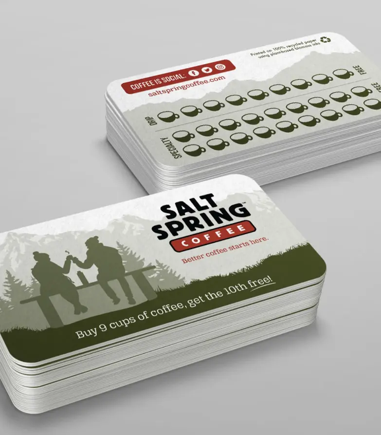 Salt Spring Coffee stamp cards created for visitors to the Salt Spring Island location