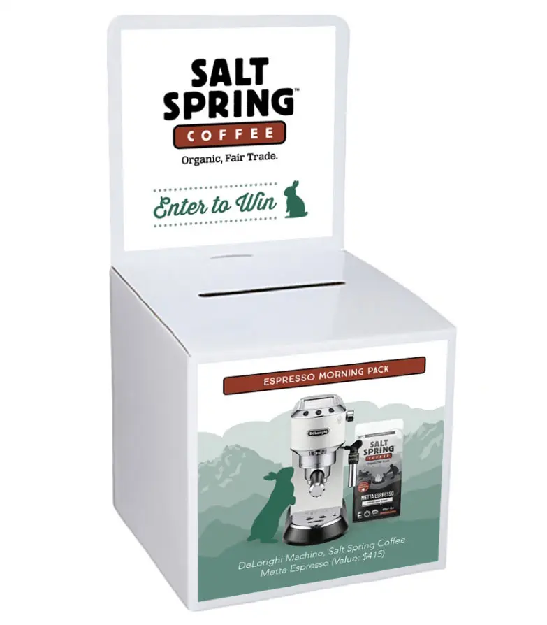 Salt Spring Coffee grocery store contest entry box design