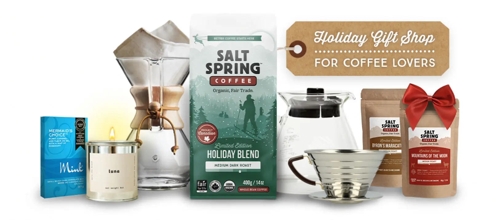 Holiday gift shop promotional graphic for Salt Spring Coffee email campaign