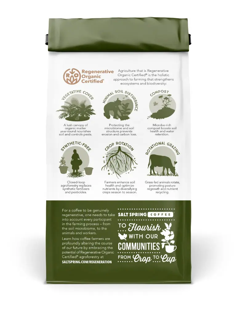 Back panels for Regenerative Organic Certified coffee packaging