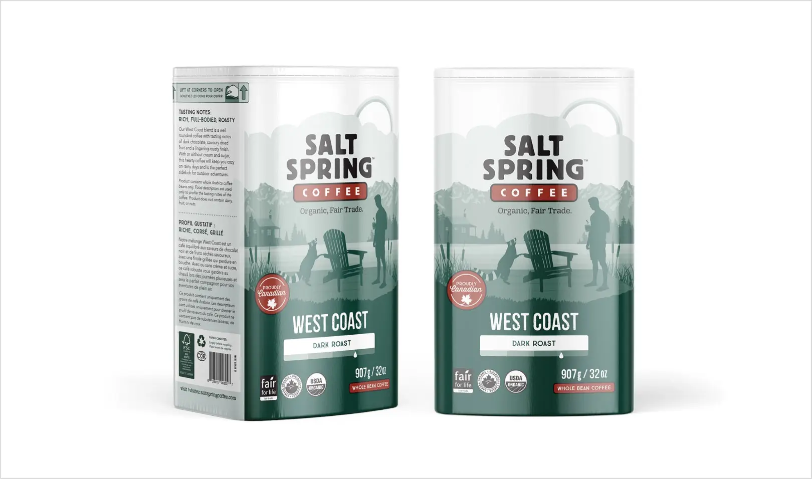 Salt Spring Coffee environmentally friendly paper-only package design