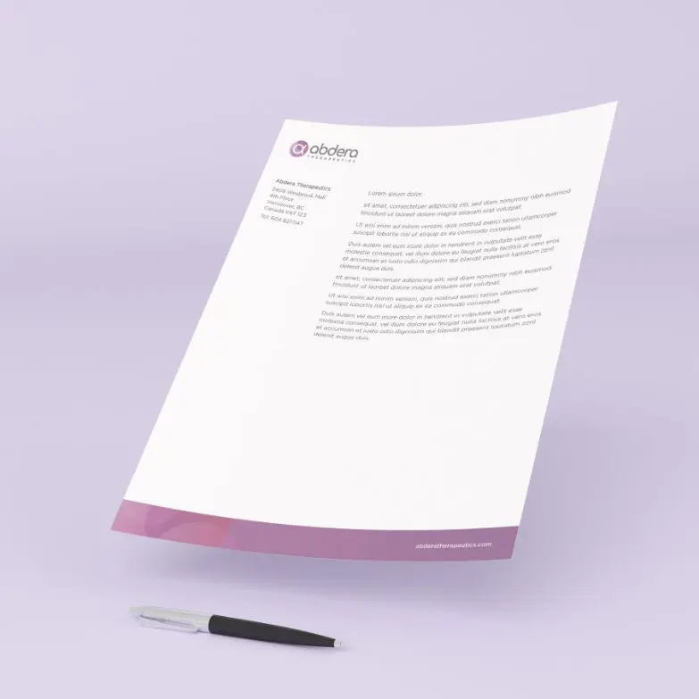 Abdera Therapeutics branded letterhead design