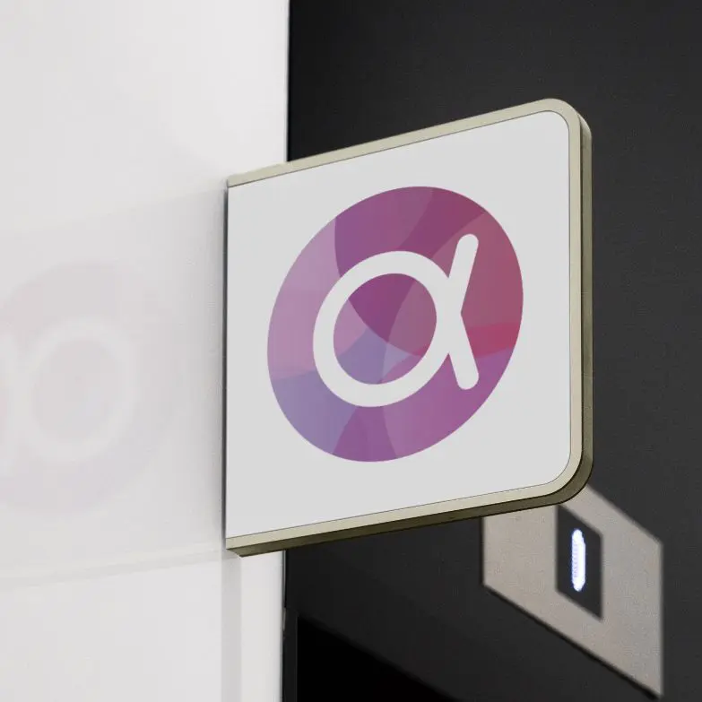 Abdera Therapeutics logo icon shown on office signage