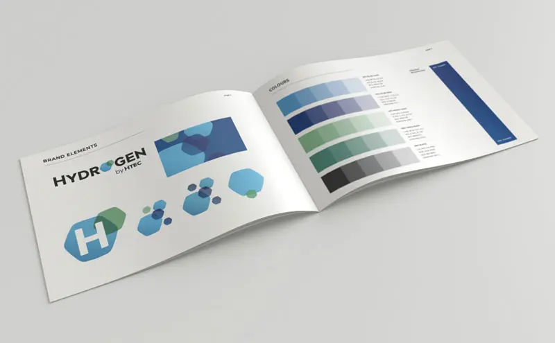 HTEC brand identity materials and logo applications guide