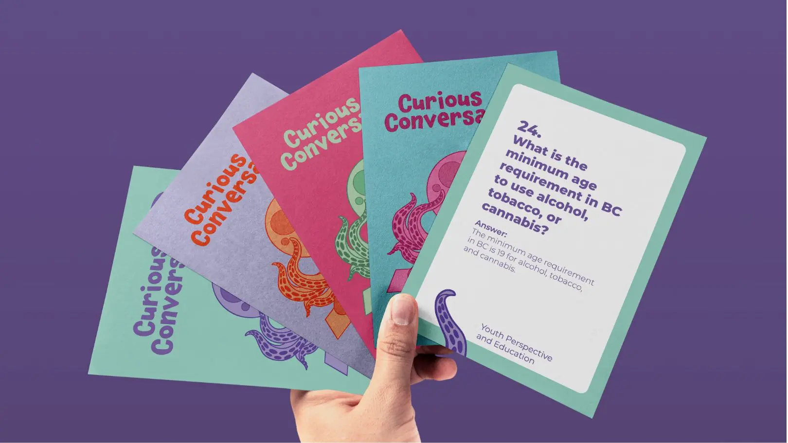 Curious Conversations campaign branding with octopus custom illustration