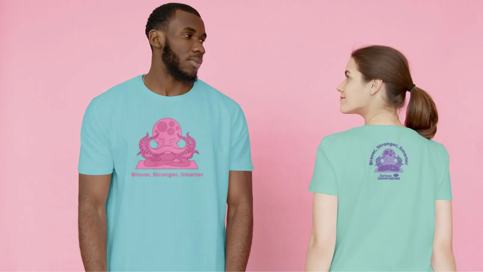 Curious Conversations T-shirt design with Braver, Stronger, Smarter message