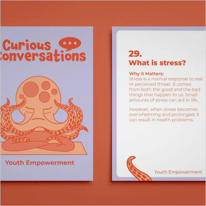 Curious Conversations Youth Empowerment card explaining stress