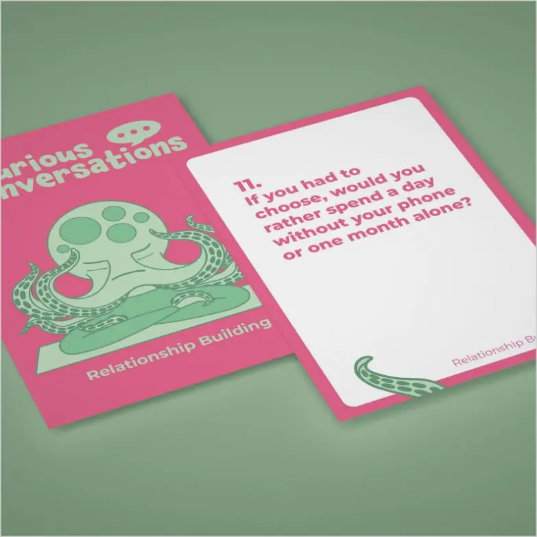 Curious Conversations Relationship Building card with phone-free day prompt