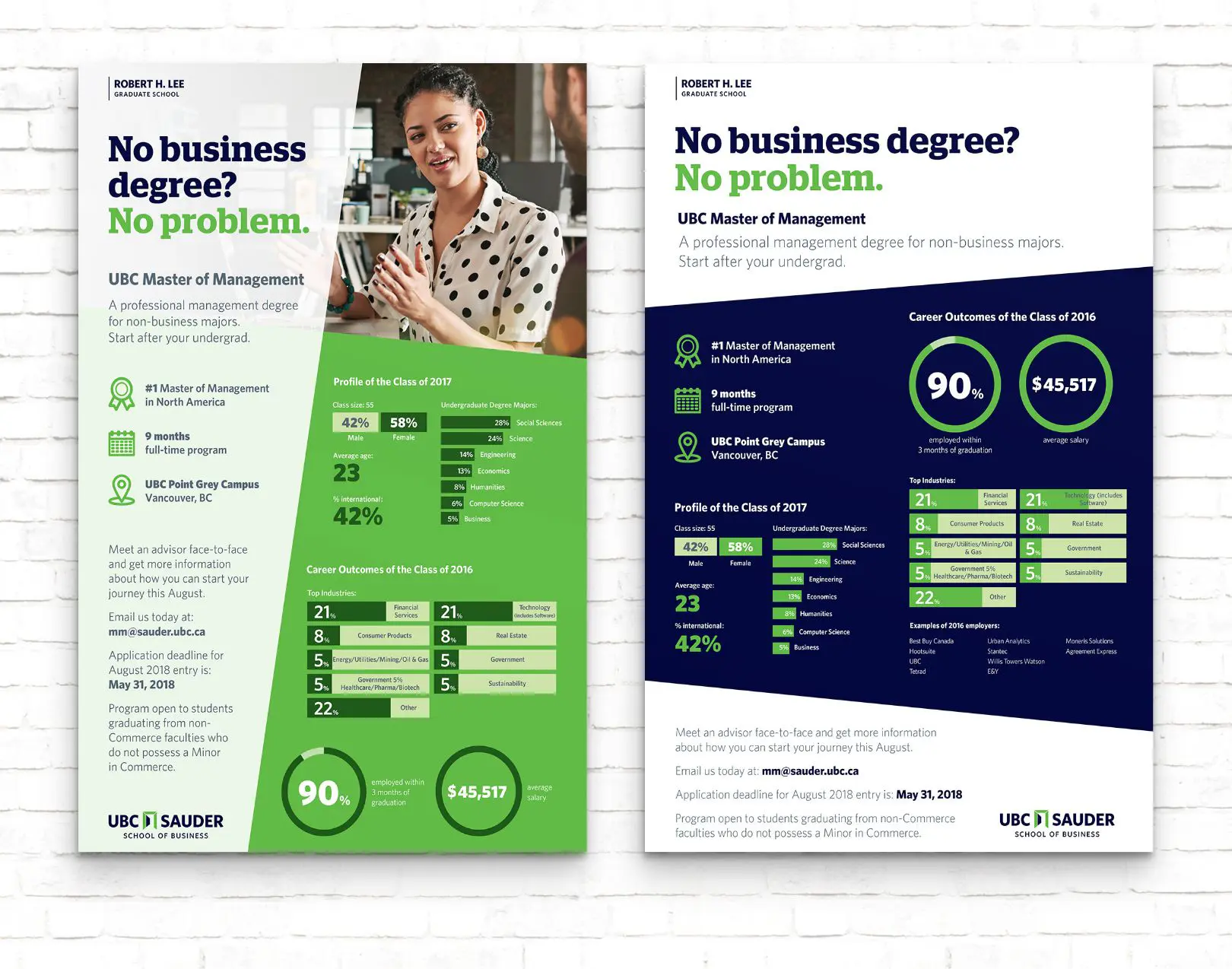 One-page flyers designed for UBC Sauder School of Business