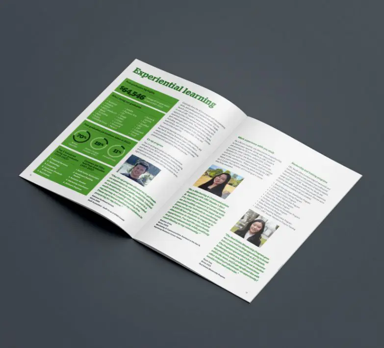 Internal pages of a brochure designed for UBC Sauder School of Business