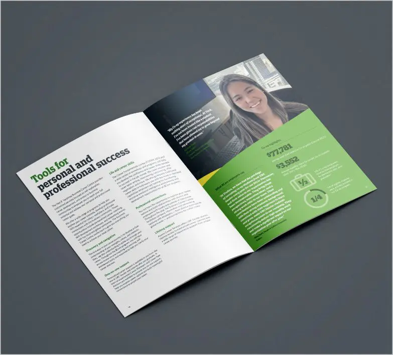 Internal pages of a brochure designed for UBC Sauder School of Business