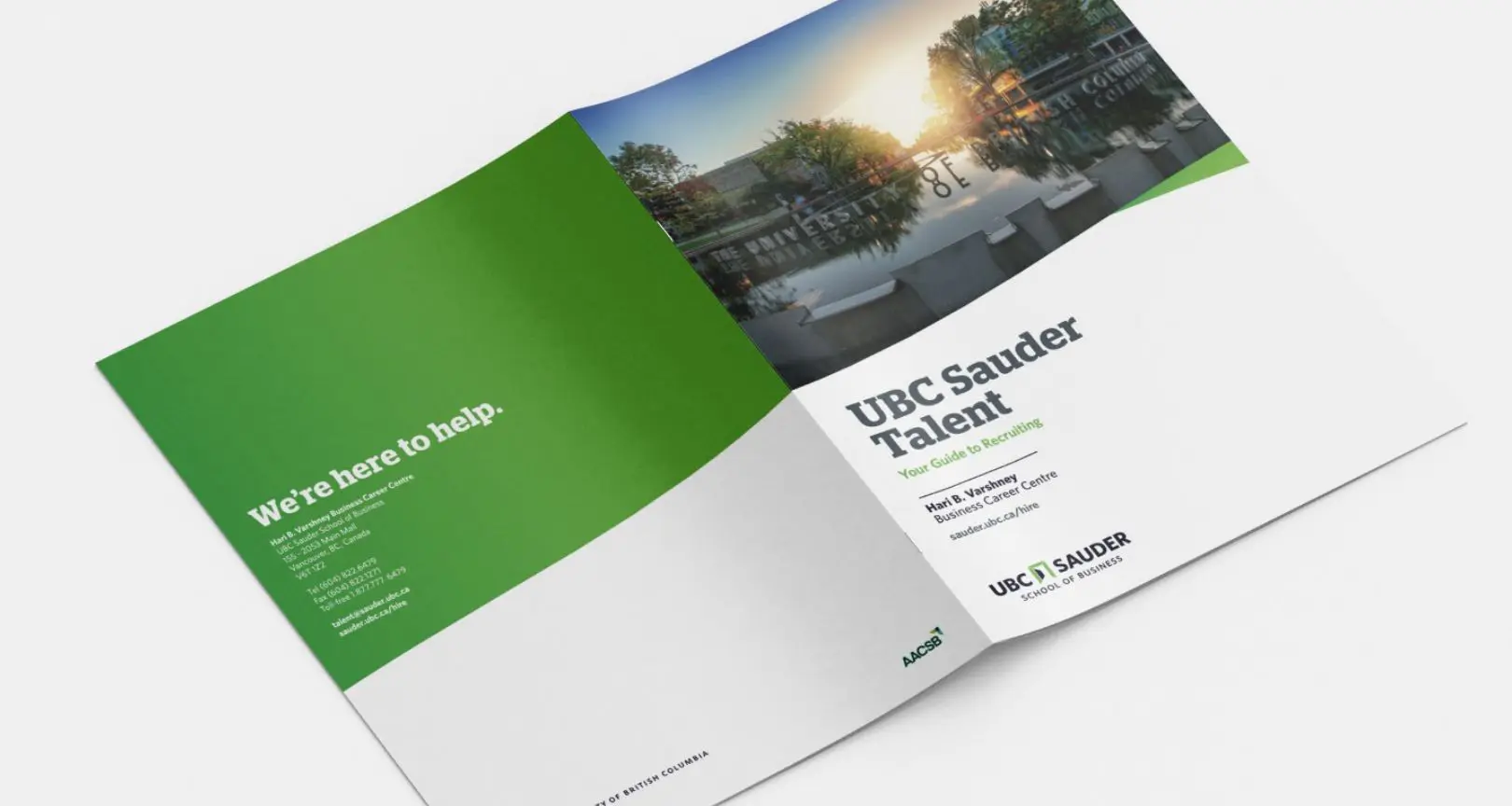 Front and back covers of a brochure designed for UBC Sauder School of Business