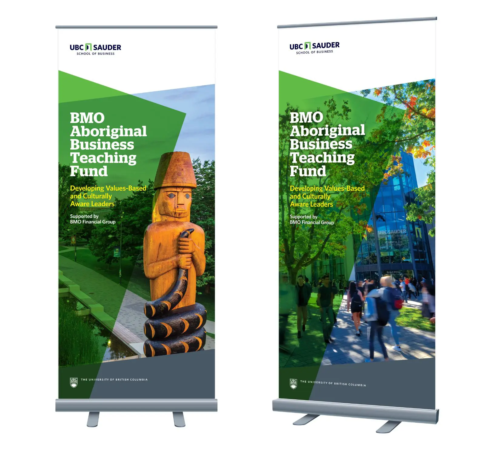 Standup banners designed for the BMO Aboriginal Business Teaching Fund