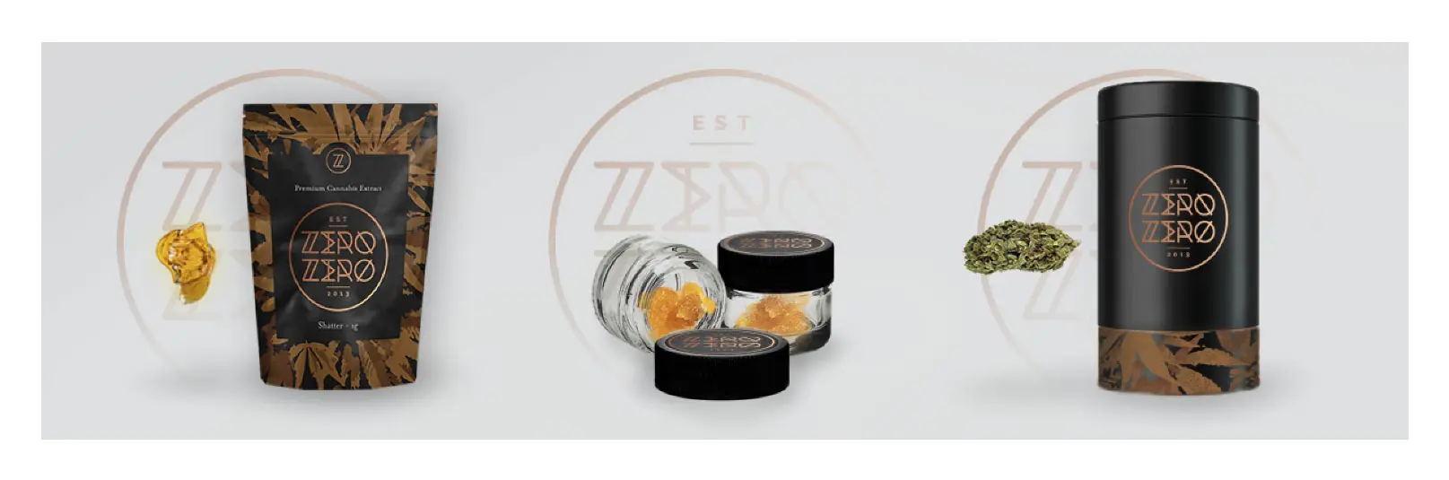 Zero Zero packaging lineup with pouch, jar, and cylindrical container