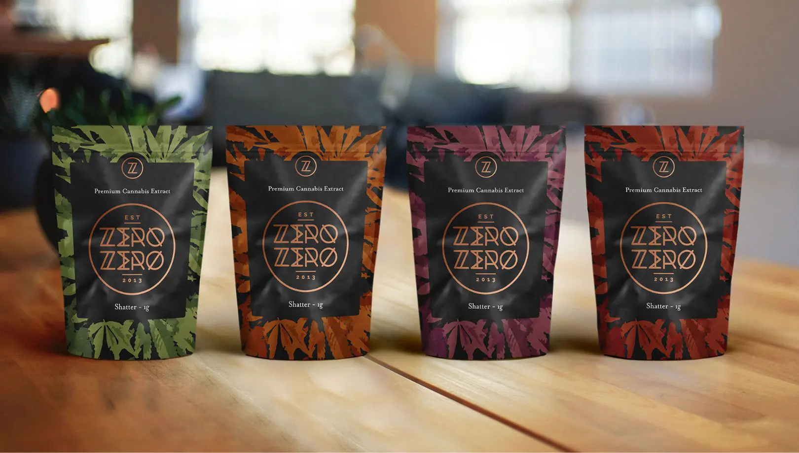 Zero Zero product pouches shown in multiple colour variations