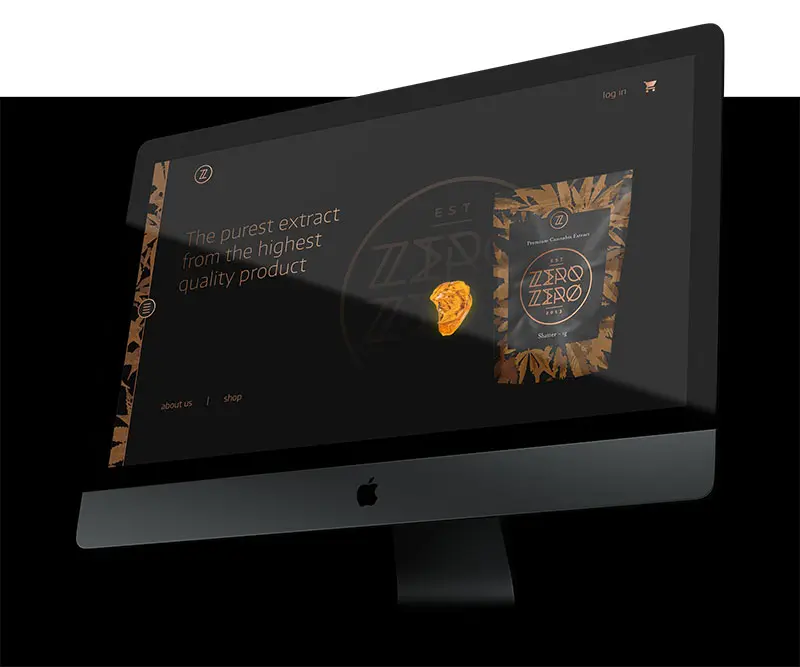 Closeup of Zero Zero website homepage design on desktop computer