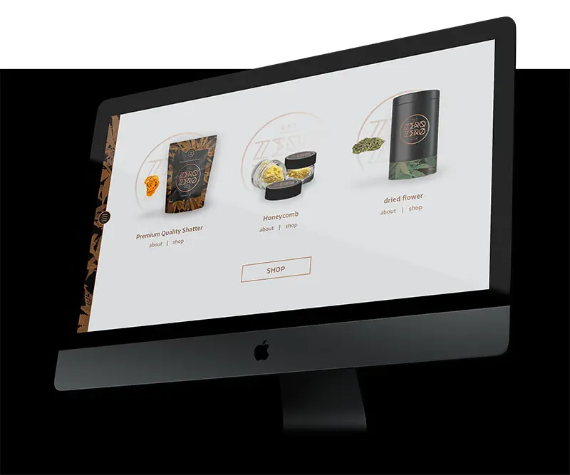Zero Zero website shop page with product category options