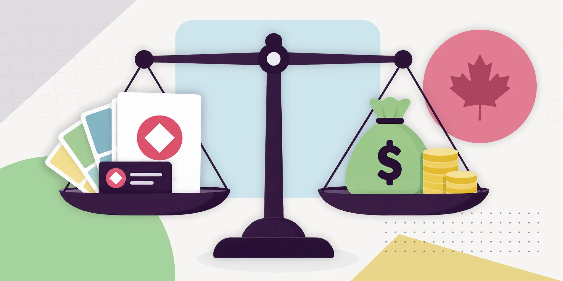 Illustration of a scale weighing design files and money.